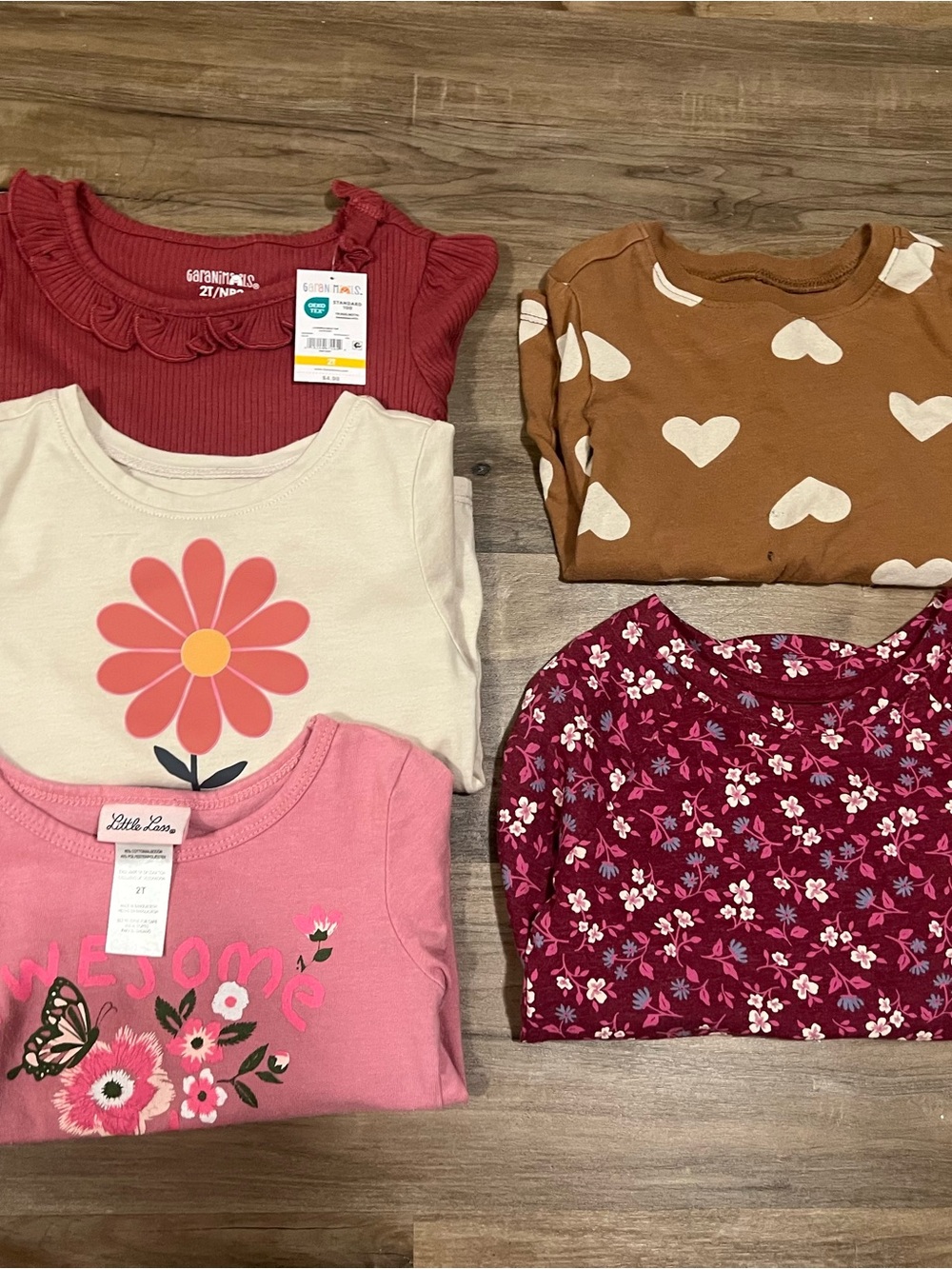 Toddler Girls Long-Sleeve Tee Bundle - Pink, Cream, Rust, Burgundy